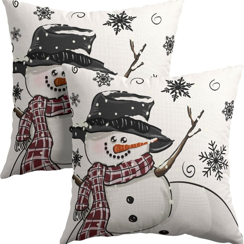 Winter Black Snowman Pillow Covers 18x18 Inches Xmas Snowflake White Throw Pillo